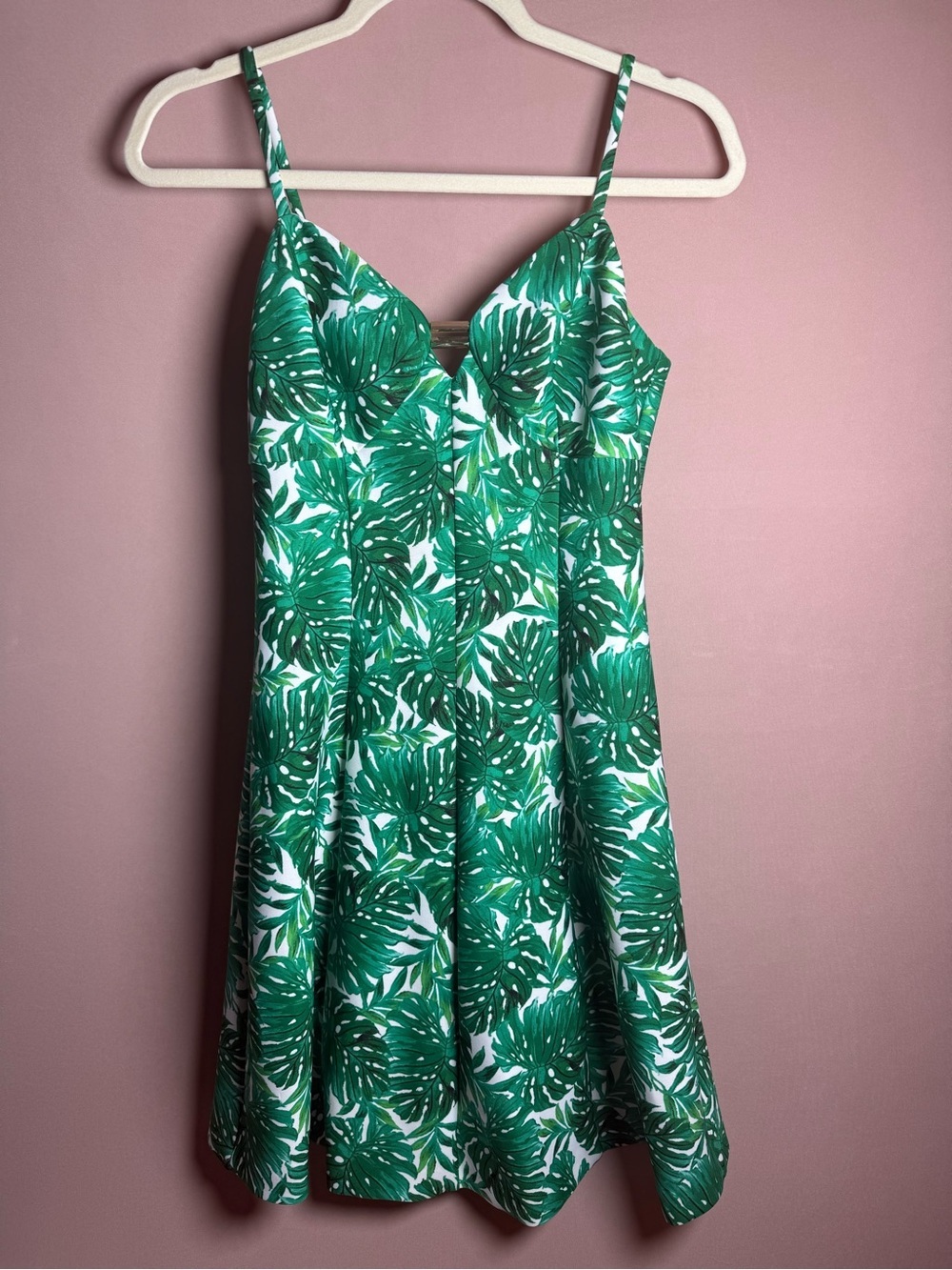 Guess Green Tropical Palm Tree Fit And Flare Skater Sleeveless Dress Size 4